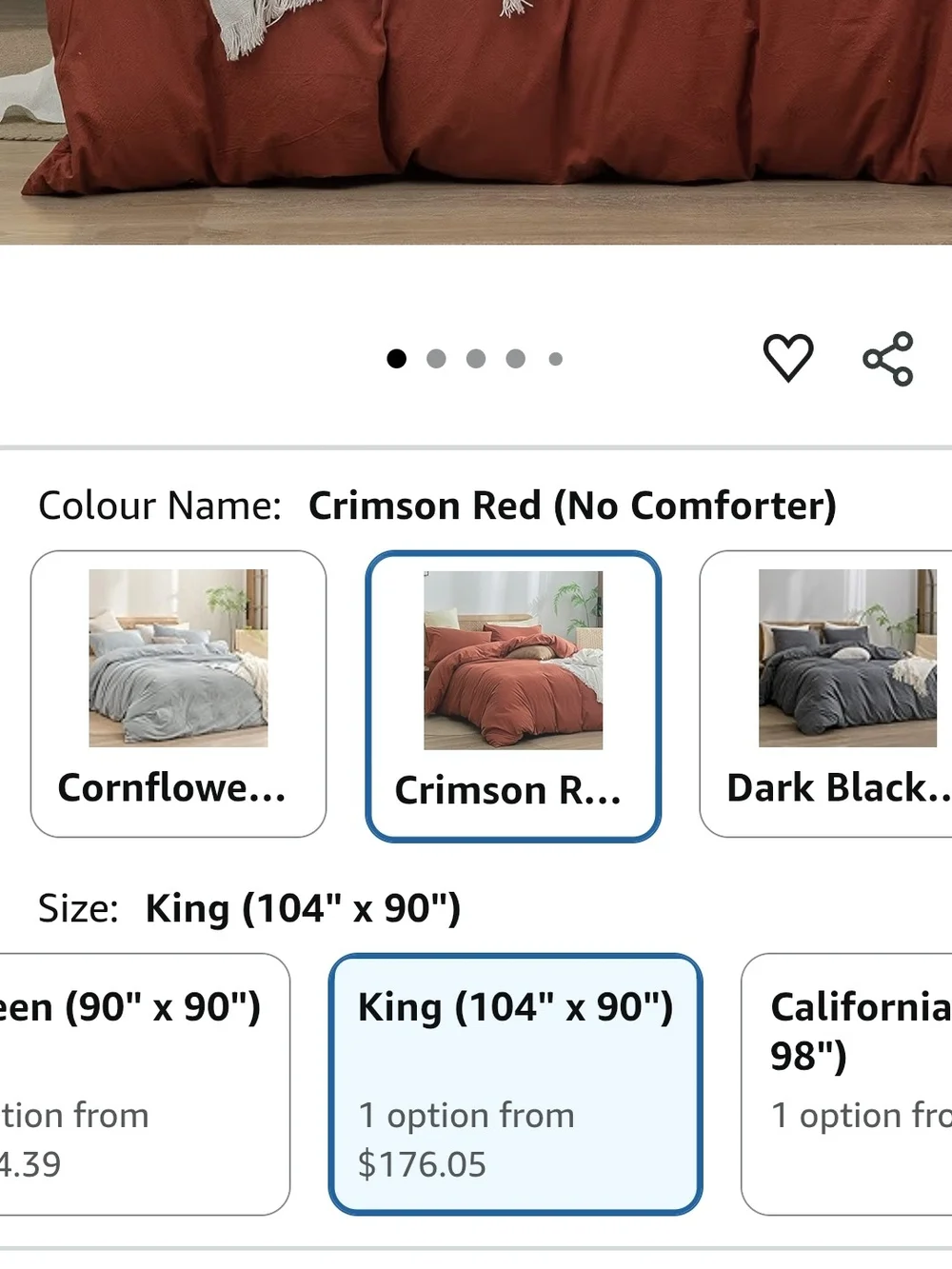 Crimson Red Washed Cotton Duvet Cover Set - Queen